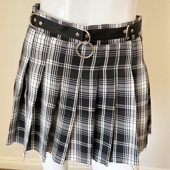 Current Mood Dresses & Skirts - Dolls Kill Brand Current Mood Black & White Plaid Mini Skirt w O Ring Detail
